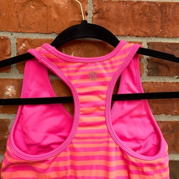 Athleta Womens XS Neon Pink Stripe Built In Shelf Bra Racerback Active Tank Top - Picture 3 of 8
